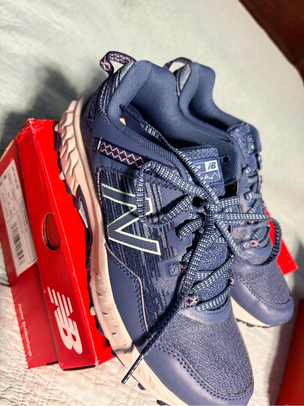 New Balance Kids Navy and Light Pink Trail Sneakers
